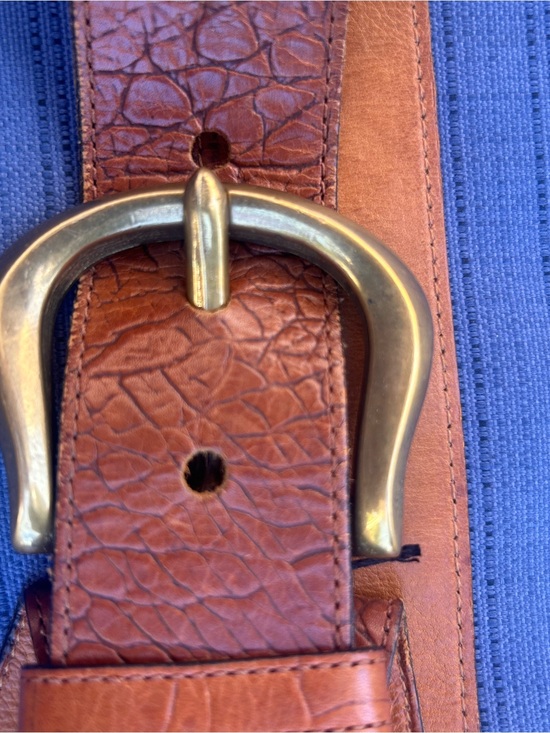 VTG Joan and David Brown Leather Belt Brass Buckle Size Small 32” main image 4
